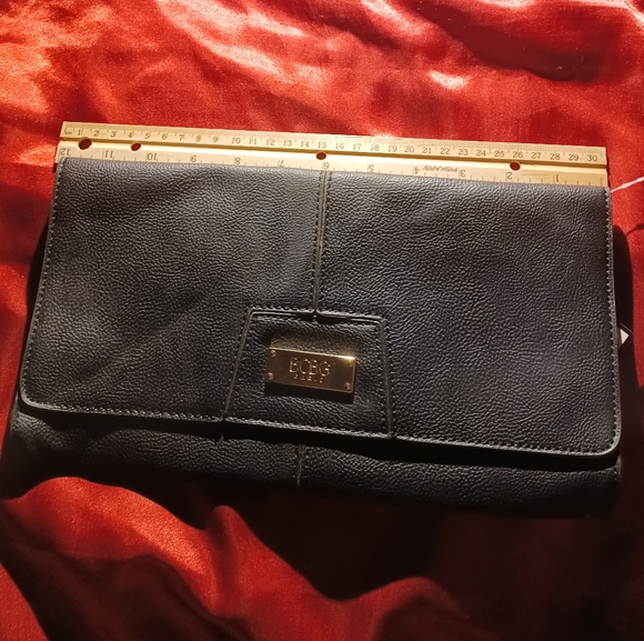 BCBG Paris Evening Purse large long cluth black gold hardware leather mini bag - Picture 2 of 12